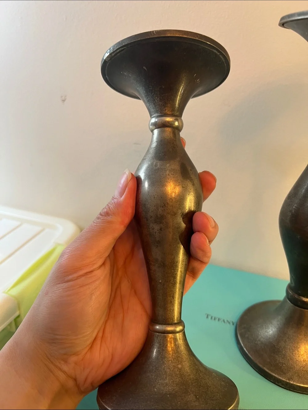 Metal Taper Candle Holders in Aged Silver-tone Metal - Set of 2